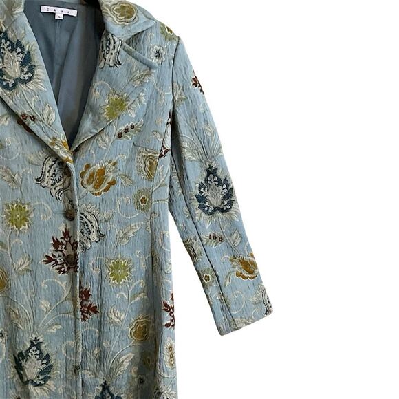 CAbi Dusty Blue Classic Guinevere Floral Jacquard Tapestry Long Jacket Women Sz4 - Picture 5 of 14